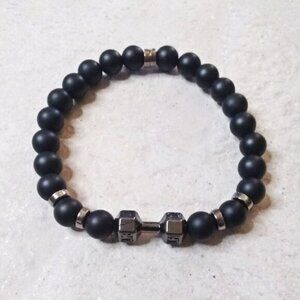 Man's Black Dumbell Bracelet! Exercise! Gym! Weight Lifting! Body Builder